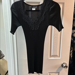 Never Worn BCBG Black Lace Trim V Neck Top